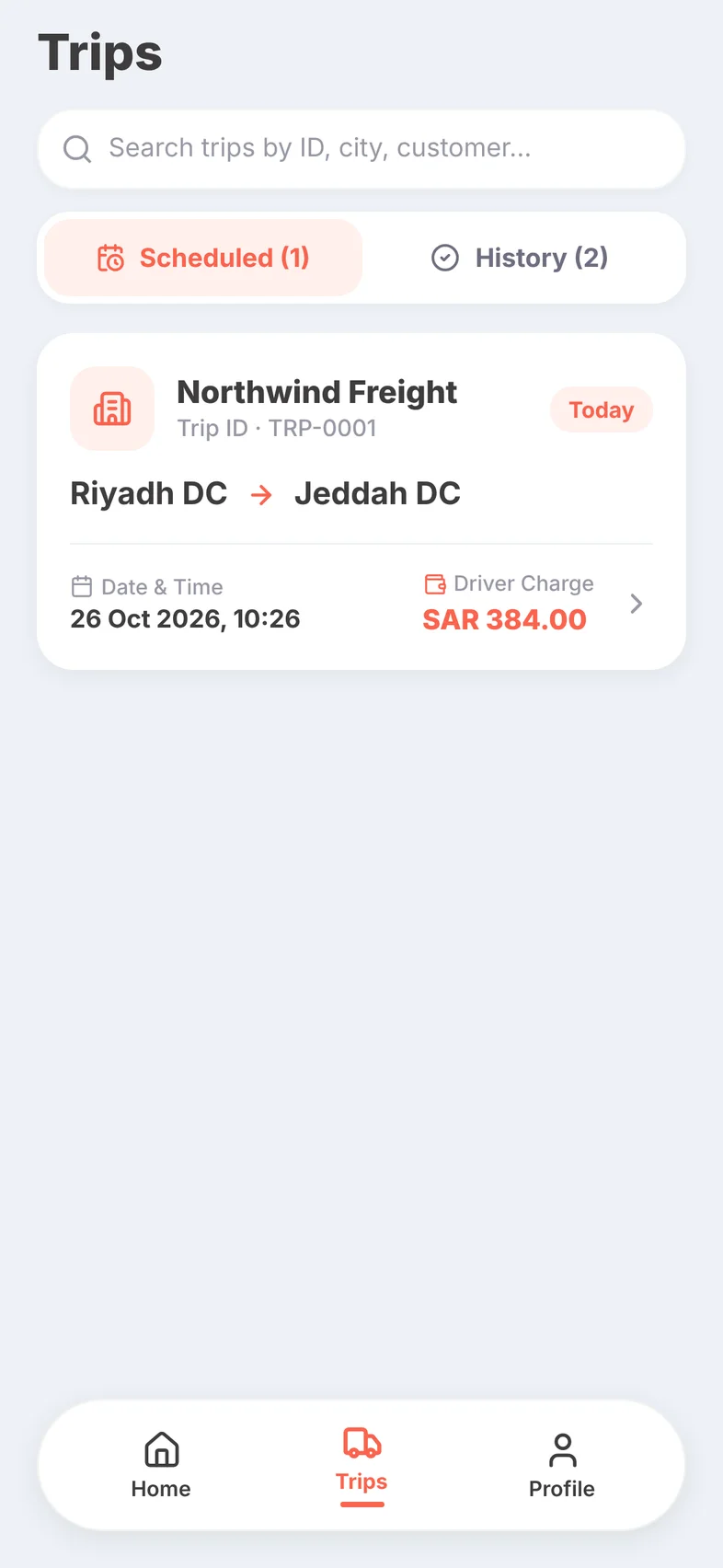 Driver app trips