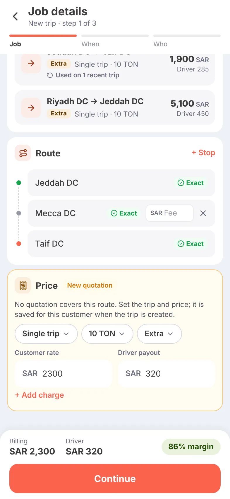 Trip with an extra stop and a new price