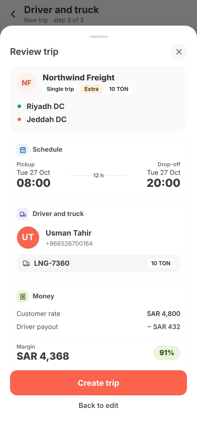 Create trip: review