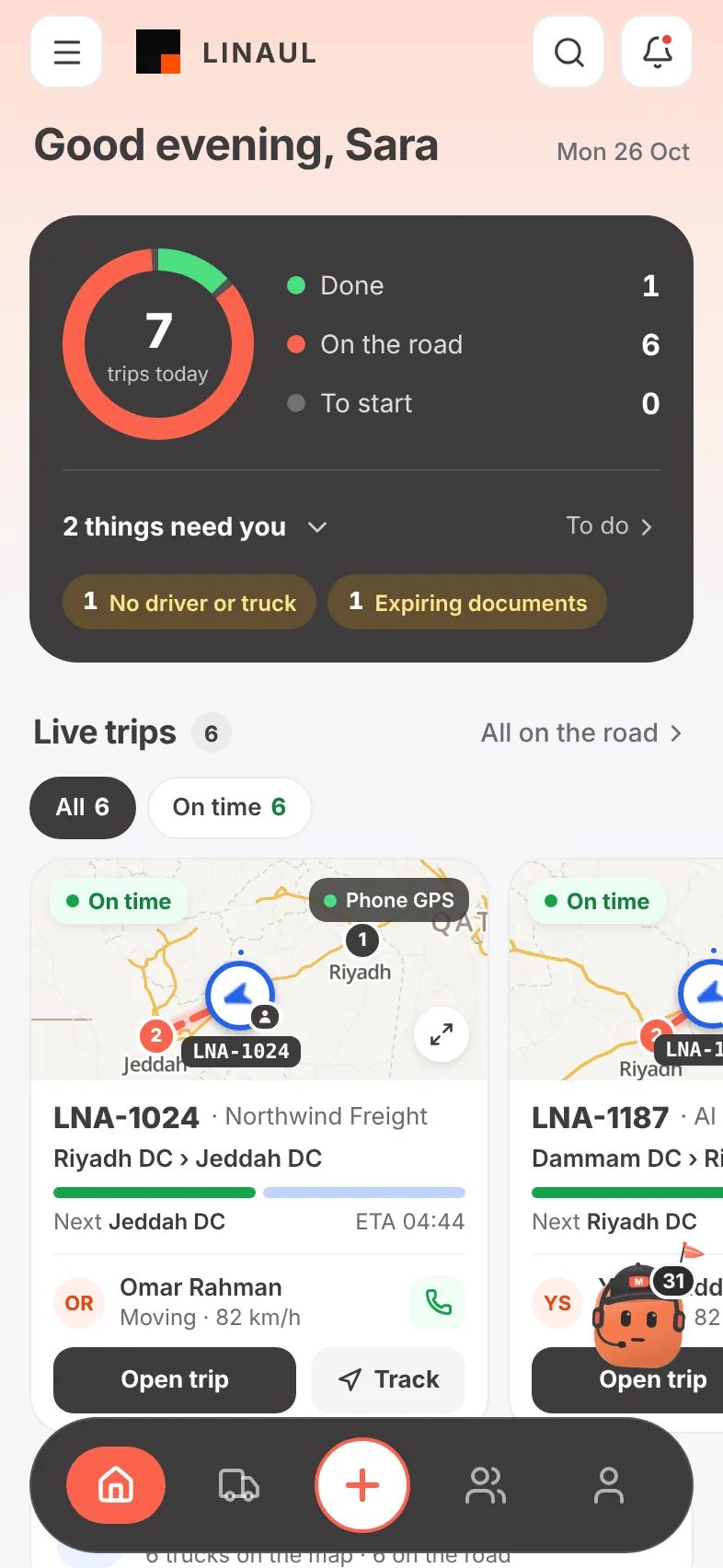 Operator app home
