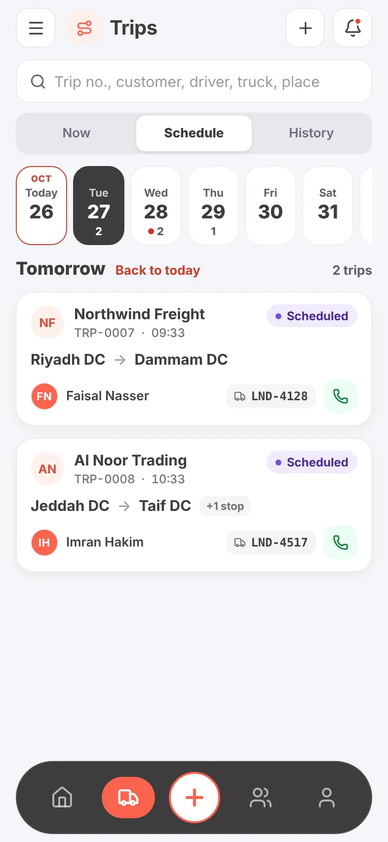 Trip schedule by day