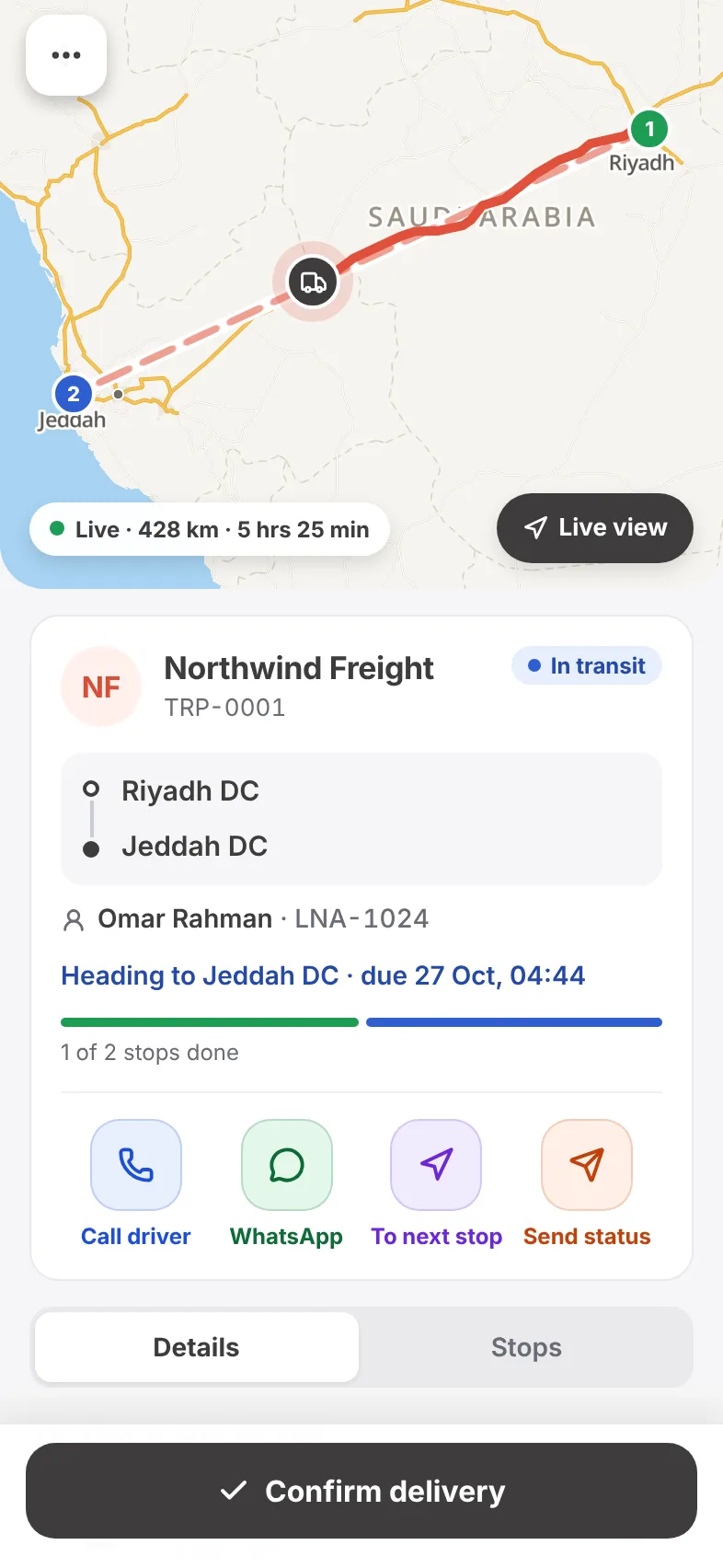 Trip details with map