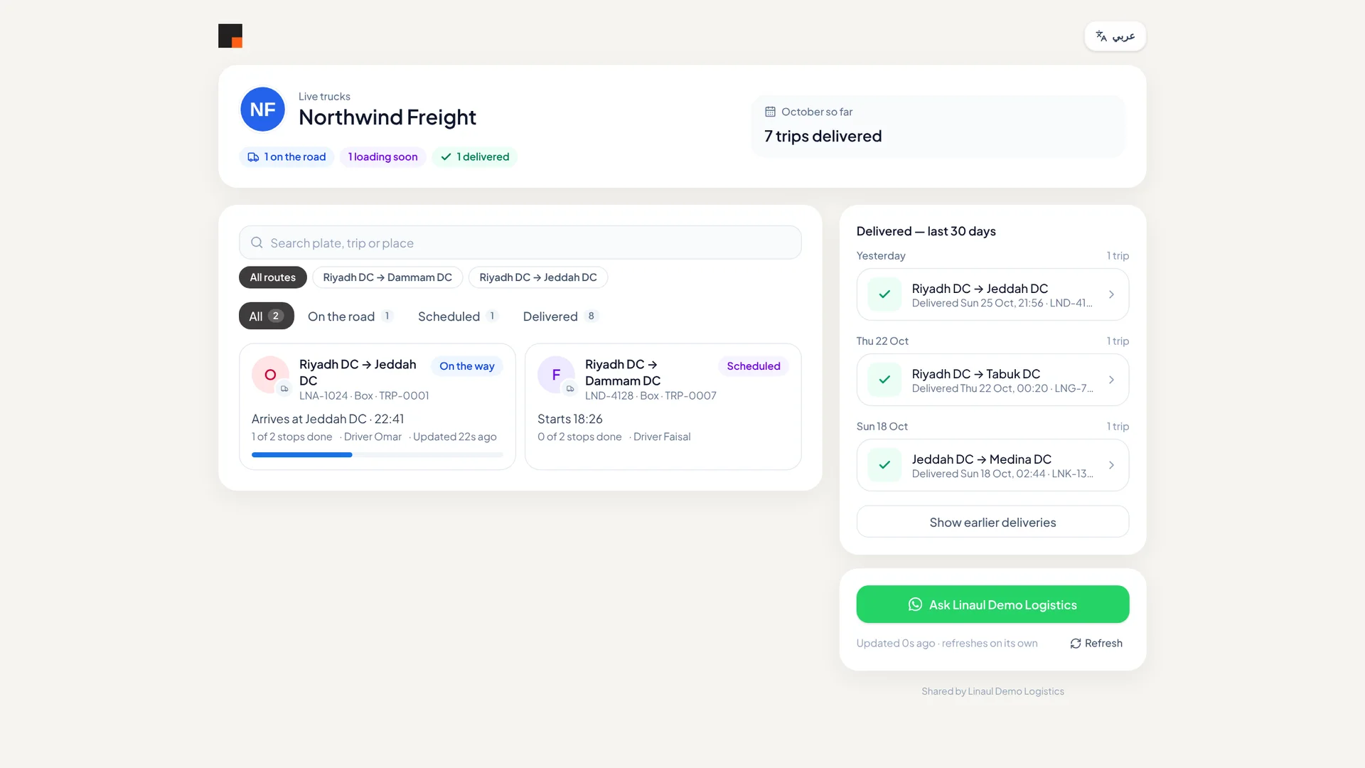 Fleet tracking page